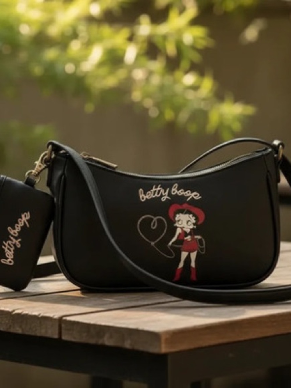 Betty Boop Cowgirl Western Aes Black Shoulder Bag with Matching Coin Bag